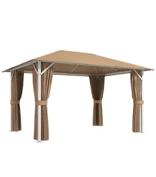 Carpa para Jardín 3x4 m con Techo Ventilado 4 Paredes y 4 Mosquiteras UPF50+ para Exterior Terraza Caqui