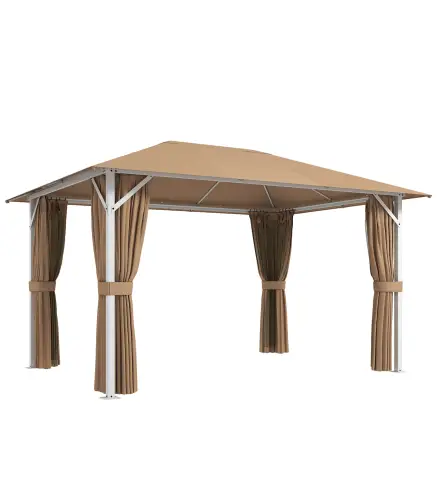 Carpa para Jardín 3x4 m con Techo Ventilado 4 Paredes y 4 Mosquiteras UPF50+ para Exterior Terraza Caqui