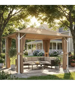 Carpa para Jardín 3x4 m con Techo Ventilado 4 Paredes y 4 Mosquiteras UPF50+ para Exterior Terraza Caqui