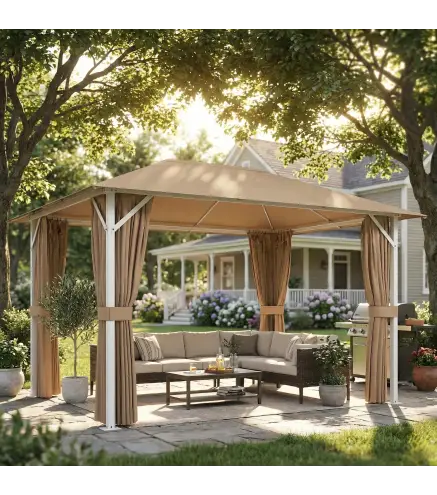 Carpa para Jardín 3x4 m con Techo Ventilado 4 Paredes y 4 Mosquiteras UPF50+ para Exterior Terraza Caqui