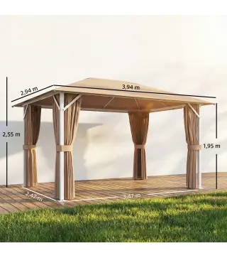 Carpa para Jardín 3x4 m con Techo Ventilado 4 Paredes y 4 Mosquiteras UPF50+ para Exterior Terraza Caqui