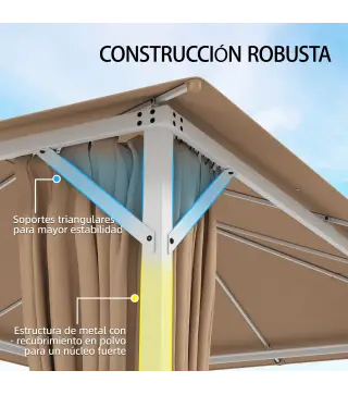 Carpa para Jardín 3x4 m con Techo Ventilado 4 Paredes y 4 Mosquiteras UPF50+ para Exterior Terraza Caqui