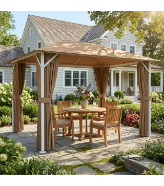 Carpa para Jardín 3x4 m con Techo Ventilado 4 Paredes y 4 Mosquiteras UPF50+ para Exterior Terraza Caqui