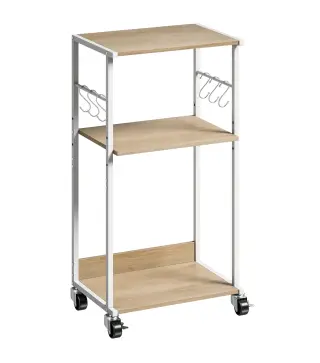 Soporte para Impresora de 3 Niveles con Ruedas Mueble para Impresora con Ganchos y Marco Metálico Madera Natural