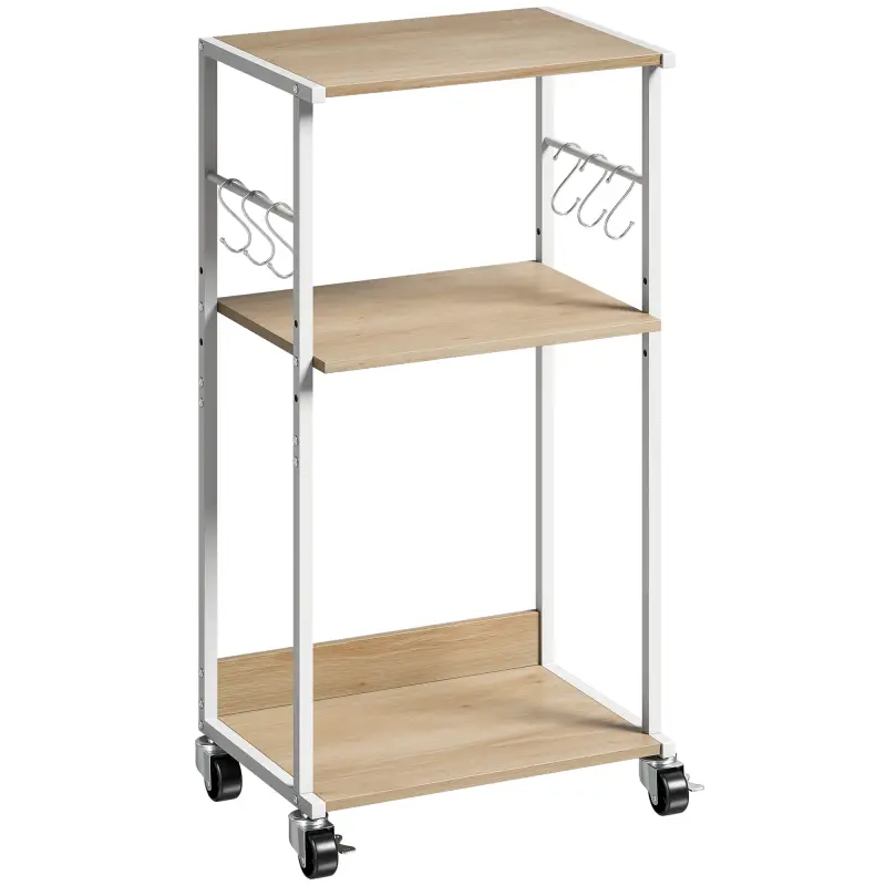 Soporte para Impresora de 3 Niveles con Ruedas Mueble para Impresora con Ganchos y Marco Metálico Madera Natural