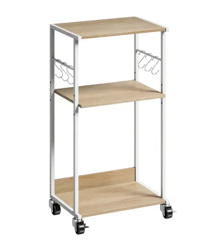 Soporte para Impresora de 3 Niveles con Ruedas Mueble para Impresora con Ganchos y Marco Metálico Madera Natural