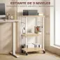 Soporte para Impresora de 3 Niveles con Ruedas Mueble para Impresora con Ganchos y Marco Metálico Madera Natural