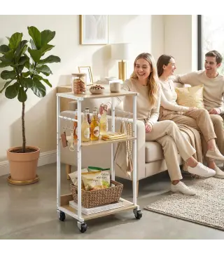 Soporte para Impresora de 3 Niveles con Ruedas Mueble para Impresora con Ganchos y Marco Metálico Madera Natural