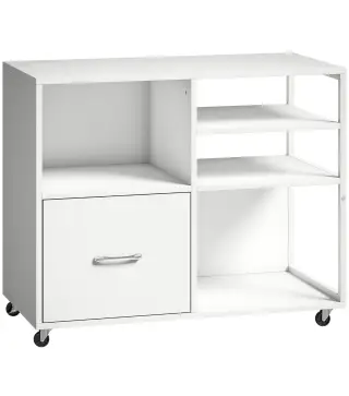 Mueble para Impresora con Ruedas Mesa para Impresora con Estantes Abiertos y Cajón para Documentos Tamaño A4 Blanco