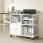 Mueble para Impresora con Ruedas Mesa para Impresora con Estantes Abiertos y Cajón para Documentos Tamaño A4 Blanco