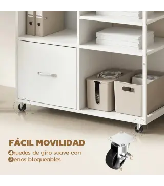 Mueble para Impresora con Ruedas Mesa para Impresora con Estantes Abiertos y Cajón para Documentos Tamaño A4 Blanco