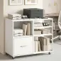 Mueble para Impresora con Ruedas Mesa para Impresora con Estantes Abiertos y Cajón para Documentos Tamaño A4 Blanco