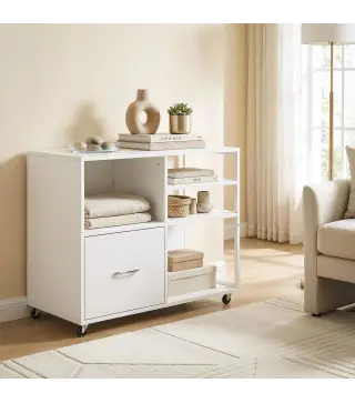 Mueble para Impresora con Ruedas Mesa para Impresora con Estantes Abiertos y Cajón para Documentos Tamaño A4 Blanco