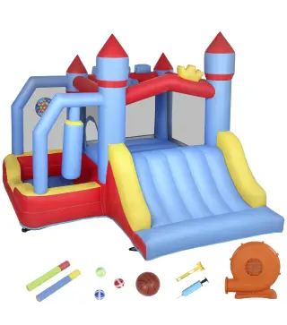 Castillo Hinchable para Niños con Soplador Tobogán Trampolín Piscina Pilar de Boxeo y Aro de Baloncesto 277x270x215 cm