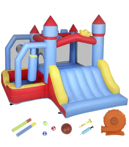 Castillo Hinchable para Niños con Soplador Tobogán Trampolín Piscina Pilar de Boxeo y Aro de Baloncesto 277x270x215 cm
