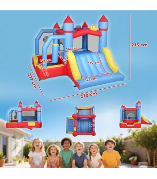 Castillo Hinchable para Niños con Soplador Tobogán Trampolín Piscina Pilar de Boxeo y Aro de Baloncesto 277x270x215 cm