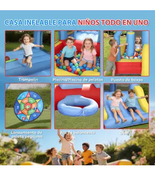 Castillo Hinchable para Niños con Soplador Tobogán Trampolín Piscina Pilar de Boxeo y Aro de Baloncesto 277x270x215 cm
