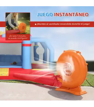 Castillo Hinchable para Niños con Soplador Tobogán Trampolín Piscina Pilar de Boxeo y Aro de Baloncesto 277x270x215 cm