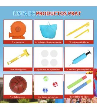 Castillo Hinchable para Niños con Soplador Tobogán Trampolín Piscina Pilar de Boxeo y Aro de Baloncesto 277x270x215 cm