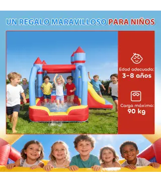 Castillo Hinchable para Niños con Soplador Tobogán Trampolín Piscina Pilar de Boxeo y Aro de Baloncesto 277x270x215 cm