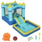 Castillo Hinchable para Niños con Soplador Tobogán Cama Elástica Piscina y Aro de Baloncesto para Niños 3-8 Años Azul