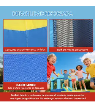 Castillo Hinchable para Niños con Soplador Tobogán Cama Elástica Piscina y Aro de Baloncesto para Niños 3-8 Años Azul