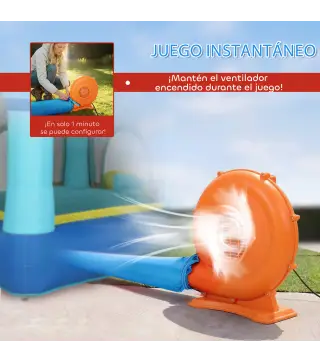 Castillo Hinchable para Niños con Soplador Tobogán Cama Elástica Piscina y Aro de Baloncesto para Niños 3-8 Años Azul