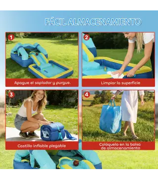 Castillo Hinchable para Niños con Soplador Tobogán Cama Elástica Piscina y Aro de Baloncesto para Niños 3-8 Años Azul