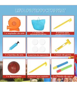 Castillo Hinchable para Niños con Soplador Tobogán Cama Elástica Piscina y Aro de Baloncesto para Niños 3-8 Años Azul