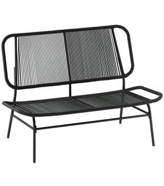 Sofá Exterior de Ratán de 2 Plazas con Asiento y Respaldo Tejidos de Ratán Estructura de Acero Carga 240 kg Negro