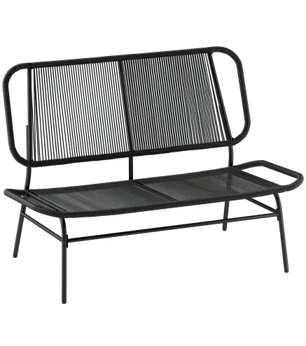 Sofá Exterior de Ratán de 2 Plazas con Asiento y Respaldo Tejidos de Ratán Estructura de Acero Carga 240 kg Negro