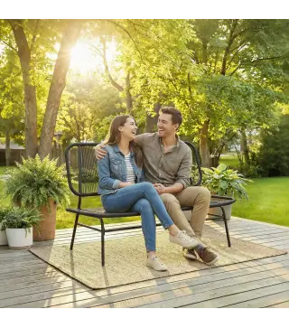 Sofá Exterior de Ratán de 2 Plazas con Asiento y Respaldo Tejidos de Ratán Estructura de Acero Carga 240 kg Negro