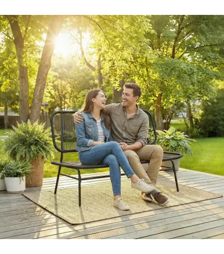 Sofá Exterior de Ratán de 2 Plazas con Asiento y Respaldo Tejidos de Ratán Estructura de Acero Carga 240 kg Negro
