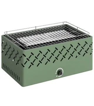 Barbacoa de Carbón 45,5x29x21 cm con Ventilador Integrado Temperatura Ajustable y Bandeja de Carbón Verde Claro