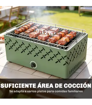 Barbacoa de Carbón 45,5x29x21 cm con Ventilador Integrado Temperatura Ajustable y Bandeja de Carbón Verde Claro