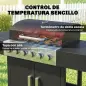 Barbacoa de Gas con 6 Quemadores Termómetro Parrilla Mesas Laterales Armario y Ruedas 135x51x101 cm Negro