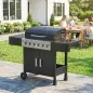 Barbacoa de Gas con 6 Quemadores Termómetro Parrilla Mesas Laterales Armario y Ruedas 135x51x101 cm Negro