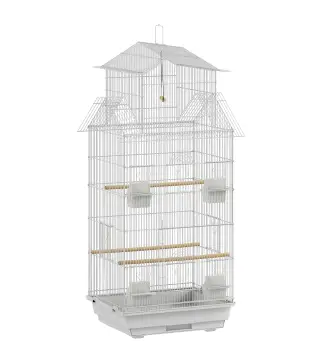 Jaula para Pájaros de Acero con Comederos Perchas Columpio y Bandeja Extraíble 50,5x41x104 cm Blanco