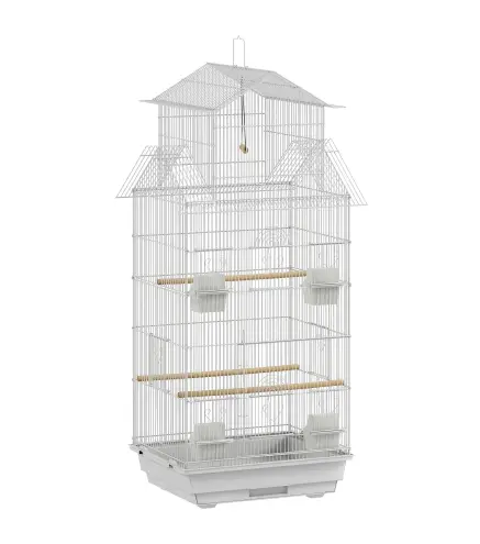 Jaula para Pájaros de Acero con Comederos Perchas Columpio y Bandeja Extraíble 50,5x41x104 cm Blanco