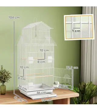 Jaula para Pájaros de Acero con Comederos Perchas Columpio y Bandeja Extraíble 50,5x41x104 cm Blanco