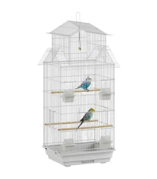 Jaula para Pájaros de Acero con Comederos Perchas Columpio y Bandeja Extraíble 50,5x41x104 cm Blanco