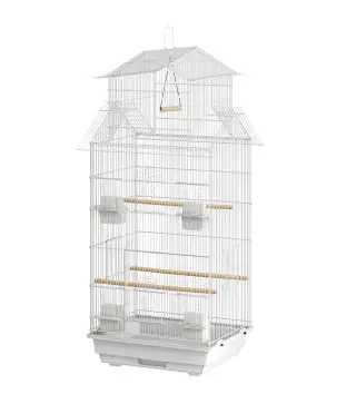 Jaula para Pájaros de Acero con Comederos Perchas Columpio y Bandeja Extraíble 50,5x41x104 cm Blanco