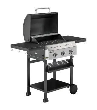 Barbacoa de Gas con 3 Quemadores Termómetro Parrilla Mesas Laterales Plegables Estante y Ruedas 123x57x102 cm Negro