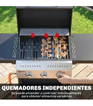 Barbacoa de Gas con 3 Quemadores Termómetro Parrilla Mesas Laterales Plegables Estante y Ruedas 123x57x102 cm Negro