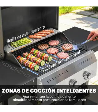 Barbacoa de Gas con 3 Quemadores Termómetro Parrilla Mesas Laterales Plegables Estante y Ruedas 123x57x102 cm Negro