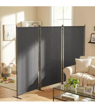 Biombo Plegable de 3 Paneles 260x180 cm Biombo Separador de Ambientes con Soporte de Metal UPF 30+ Gris Oscuro