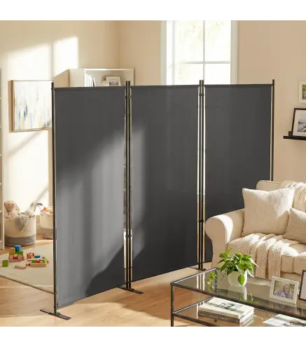Biombo Plegable de 3 Paneles 260x180 cm Biombo Separador de Ambientes con Soporte de Metal UPF 30+ Gris Oscuro