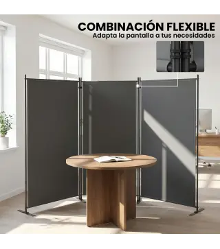 Biombo Plegable de 3 Paneles 260x180 cm Biombo Separador de Ambientes con Soporte de Metal UPF 30+ Gris Oscuro