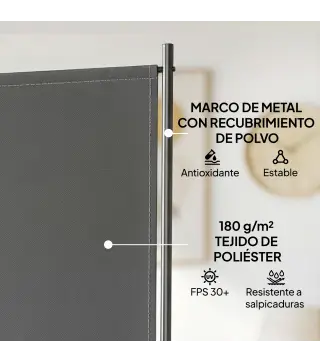Biombo Plegable de 3 Paneles 260x180 cm Biombo Separador de Ambientes con Soporte de Metal UPF 30+ Gris Oscuro