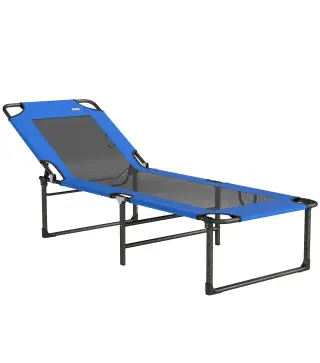 Tumbona Plegable con Respaldo Ajustable en 4 Posiciones Asas y Respaldo de Textilene Carga 120 kg 175x58x68 cm Azul